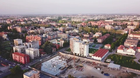 Construction site in Monza, shot from 4k drone on sunset Stock Footage 88985985