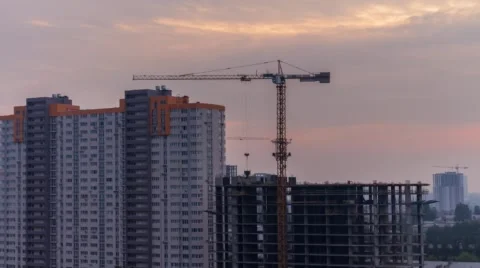 Construction Site In Motion 4 (Dusk) 4K Stock Footage 54083874