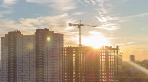 Construction Site In Motion 7 (Dusk) 4K Stock Footage 55377941