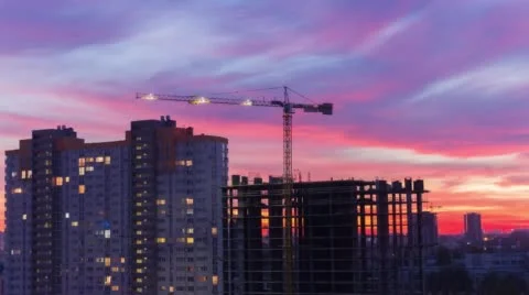 Construction Site In Motion 8 (After Dusk) 4K Stock Footage 55513892
