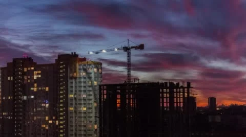 Construction Site In Motion After Dusk 4k Stock Footage 55379274
