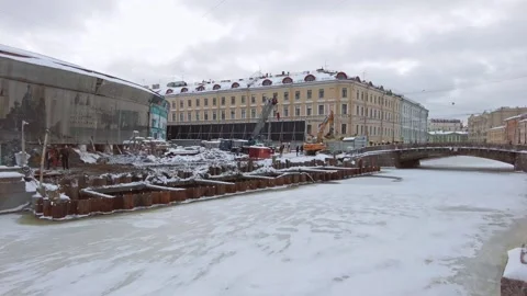 Construction site at the Moyka riverbank. Stock Footage 166618905