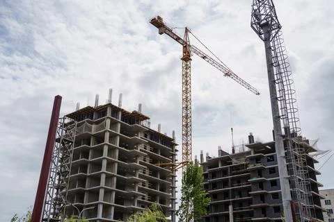 The construction site of a multi-apartment multi-storey residential complex. Stock Photos