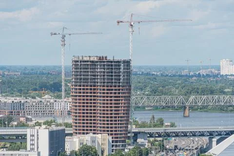 Construction site of a multi-level building in Kyiv, Ukraine Cranes operate.. 库存照片