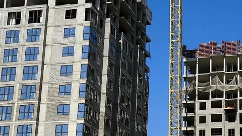 The construction site of a multi-storey building in an urban environment. Stock Footage 331205887