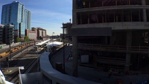 Construction Site Multiple Floors Pan Right Handheld Stock Footage 81457447