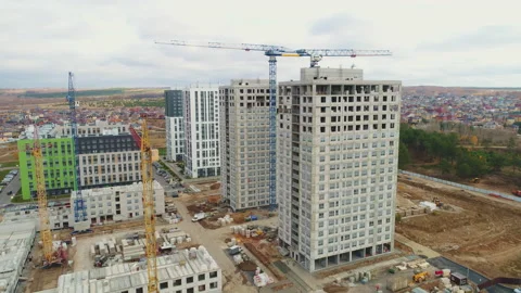 Construction site of multistory buildings in new district Stock Footage 201918340