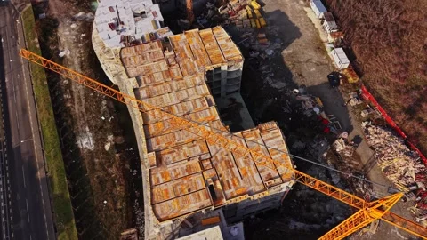 Construction site in Nesebar Bulgaria shows building activity and crane Stock Footage 335138506