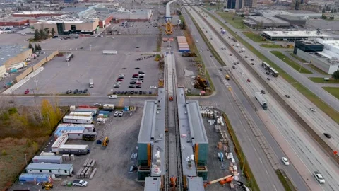 Construction site of the new automated light rail network, Montreal. 스톡 동영상 166064083