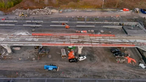 Construction site of the of the new automated light rail network in Montreal. 4K Video stock 166102044