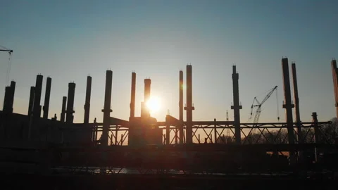 Construction site. New building architecture. Industrial heavy machinery Stock Footage 163225796