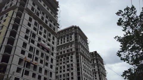 Construction site of new high-rise concrete houses Stock Footage 202201817