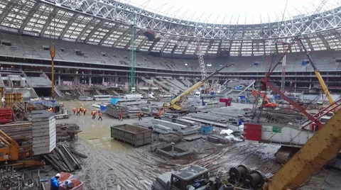 Construction Site of a New Huge Indoor Stadium. Russia, Moscow, Luzhniki. Day. Stock Footage 60799208