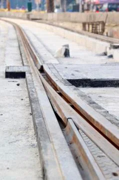 The construction site of new light rail rapid transportation system Stock Photos