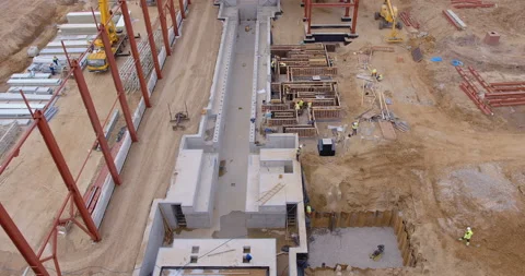 At the construction site a new, modern plant is being built, several workshops  Stock Footage 161961529