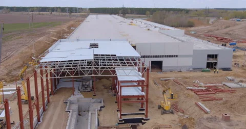 At the construction site a new, modern plant is being built, several workshops  Stock Footage 161962535