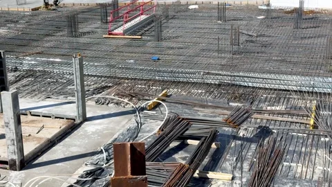 Construction site of a new residential complex. Lots of reinforcement Stock Footage 309143818
