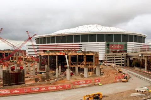 Construction site of new stadium sits next to georgia dome Stock Photos