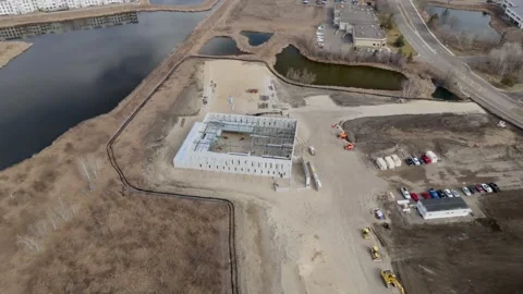 Construction site in new suburban development in the spring. Video stock 266949375