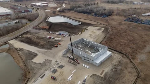 Construction site in new suburban development in the spring. Video stock 266949404