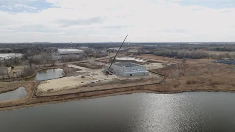 Construction site in new suburban development in the spring. Video stock 266949428