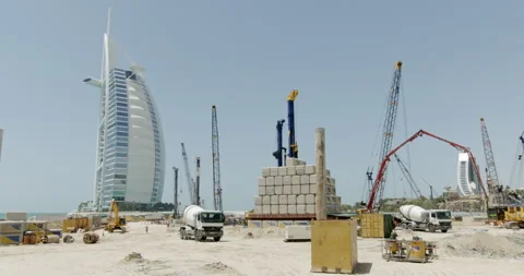 Construction site next to most iconic hotel in Dubai Burj Al Arab, Dubai Video stock 141434521