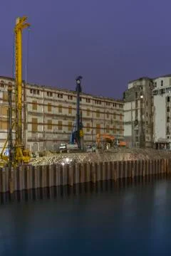 Construction site at night Stock Photos
