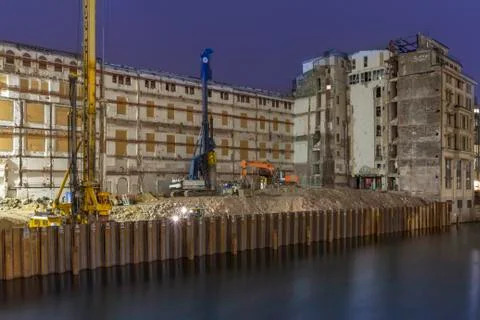 Construction site at night Stock Photos