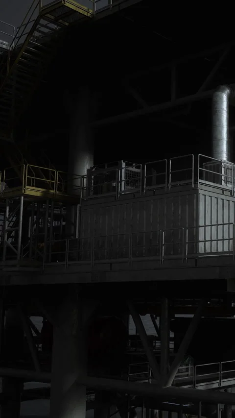 Construction site at night with scaffolding and machinery in view Stock Footage 335690907