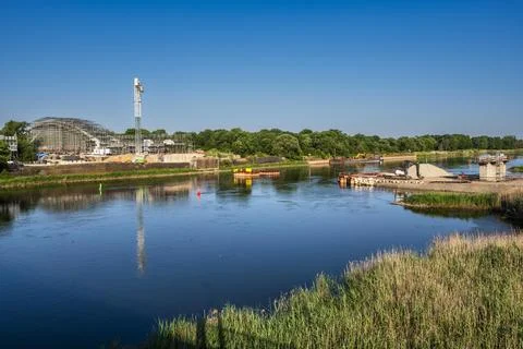 Construction site Oder Bridge Kuestrin Kietz Brandenburg Germany Europe Stock Photos