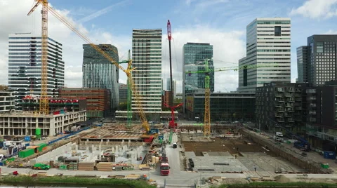 Construction site office buildings - time lapse, wide Stock Footage 49687971