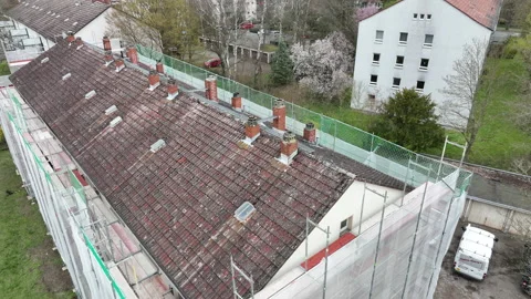Construction site - old rooftop, aerial view Stock Footage 237091798