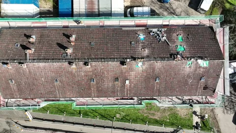 Construction site - old rooftop, aerial view Vidéo 237470882