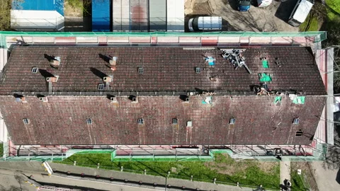 Construction site - old rooftop, aerial view Stock Footage 237471882