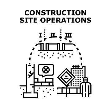 Construction site operations managing building development process Stock Illustration