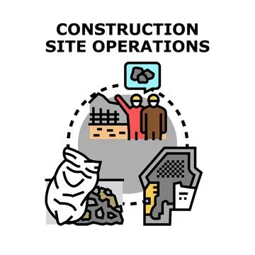 Construction site operations planning and waste management process Stock Illustration