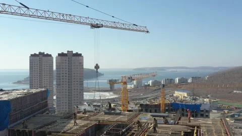 Construction site overlooking the sea. Stock Footage 171647084