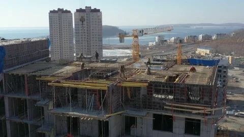 Construction site overlooking the sea. Stock Footage 171760959