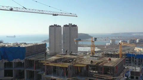 Construction site overlooking the sea. Stock Footage 172094267
