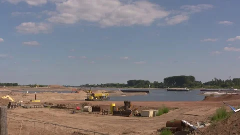 Construction site overnight mooring facilities for barge vessels at Spijk Video stock 260234700