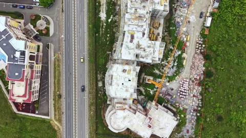 Construction site overview. Satellite image displaying infrastructure progress. Stock Footage 340149144