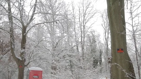 Construction site pan and close-up during snow storm Stock Footage 83399741