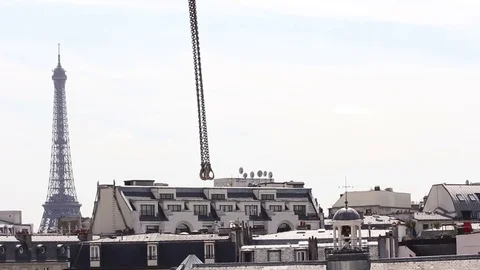 Construction Site In Paris With Eiffel Tower In The Background Stock Footage 72117977