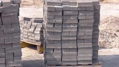 Construction site. Paving slabs. Prepared workplace Video stock 219225941