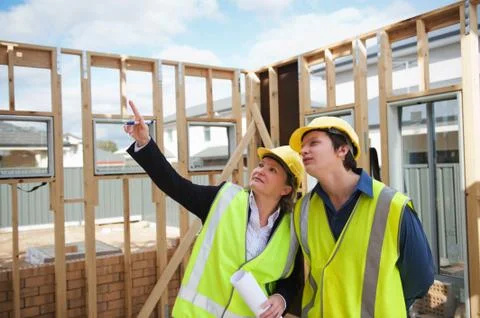 At the construction site Stockfoto's