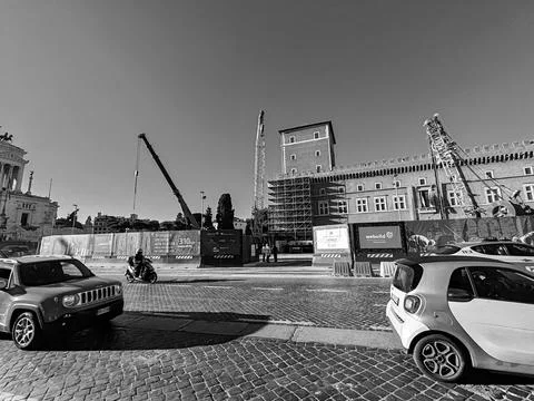 Construction site in Piazza Venezia for the construction of the new metro line Stock Photos