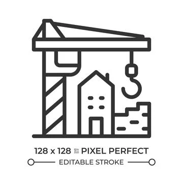 Construction site pixel perfect simple line icon Stock Illustration