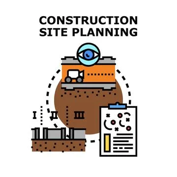 Construction site planning optimizing development process Illustrazione stock