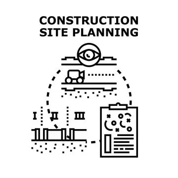 Construction site planning optimizing development process Stock Illustration