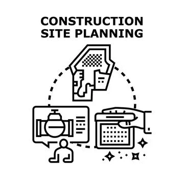 Construction site planning optimizing project management process Stock Illustration